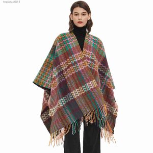 Kobiety Cape Wehello-Imitation Cashmere Cloak for Women Sleeved Shawl Bohemian Poncho Capes for Lady Autumn and Winter Tourism Nowy L230920