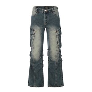 Washed Baggy Jeans Pants Unisex Straight Casual Denim Trousers