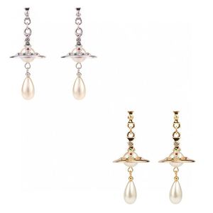 チャームスタッドVivi West Earrings Designer最高バージョンWest Pacific Rear Stereo Saturn Pearl Earrings Premium Sense WeddingLu2214