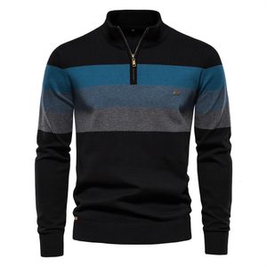 Erkek Sweaters Sweater Sonbahar ve Kış Yarım Yaka Renk Eşleşen Stripe Business Casual Highquality Triko 230919