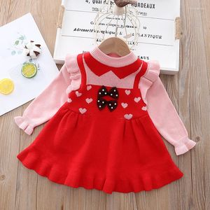 Girl Dresses Baby Dress Autumn Winter Children Fashion Ruffled Bow Cute Love Knitted Sweater Toddler Clothes