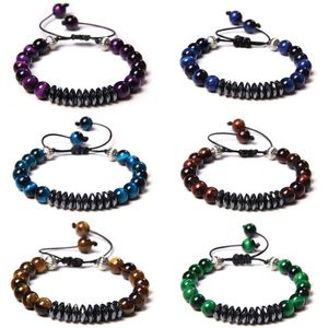 Vintage Geflochtene Armbänder Männer Echtes Chakra Tigerauge Armreif 8 mm Steinperlen Pulsera Handgemachte Frauen Facettierte Hämatit Buddha Schmuck B219y