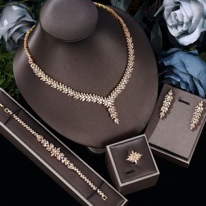 Hochzeit Schmuck Sets 2023 4 stück Braut Zirkonia frauen Party Set Deluxe Dubai Nigeria Kristall Halskette 230920