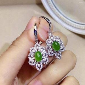 Dangle Earrings Vintage Silver Jade Drop For Party 5mm 7mm Natural Green Eardrop Solid 925 Jewelry