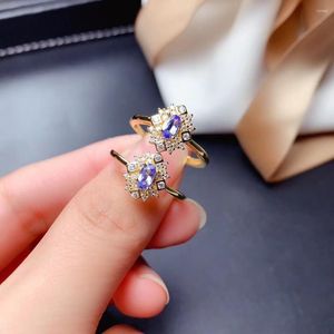 Cluster Rings Weainy Oval 3 5mm Natural Tanzanite Ring S925 Sterling Silver Ladies Exquisite Simple Boutique High Jewelry