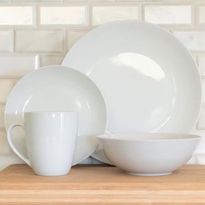 Disposable Dinnerware Simply White Coupe 16-Piece Ceramic Dinnerware Set 230920