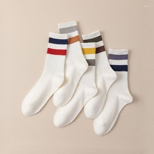 Herrensocken, Strümpfe, gestreift, Baumwolle, farblich passend, Freizeit, weiß, sportlich, atmungsaktiv, weich, Mittelrohr für Herren