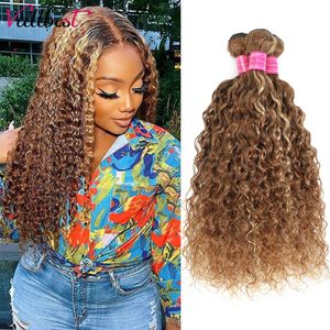 Lace Wigs Vall Highlight Water Wave Bundles Human Hair Brazilian 4 27 Ombre Brown Blonde 30 Inch Curly 230920