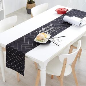 Masa Runner Moda Nordic Ins Style Siyah Beyaz Keten Pamuklu Basılı Bayrak ve Placemat Kapak Mat Ev Dekorasyon