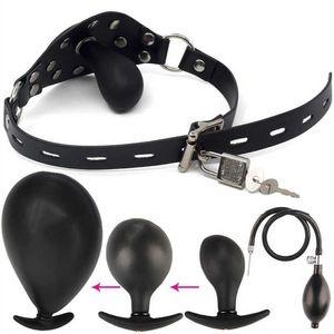 Nxy Bdsm Neue orale Fixierung Spiele für Erwachsene, Flirten, aufblasbarer großer Analdildo, Pu-Band, Mundknebel, gefüllte Fesseln, Sexspielzeug für Paare