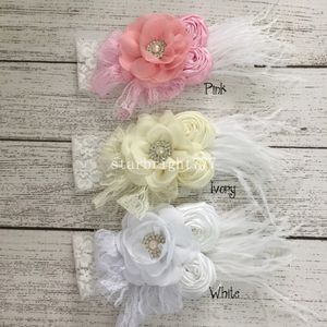 Newborn Diamond Pearl Flower Headband for Baby Photo Prop Hair Accessories Feather Stone Lace Turbantes Para Bebe Dance Headwear