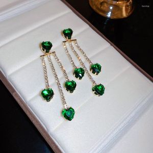 Dingle örhängen koreanska gröna zirkoniumhjärta tofs för kvinnor mode smycken party bröllop kristall kärlek örhängen brincos gåvor