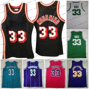 Alonzo Mournin Basketball-Trikot Ewing Larry 33 Bird Kareem Patrick 33 Pippen Abdul-Jabbar Gelb Blau Weiß Herren Throwback-Trikots mit Nähten S-XL