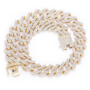 Solid 14mm Miami Cuban Chain Choker Square Link Necklace Gold Color Iced Out Diamond Rock Hip hop Style Men's Jewelry281u
