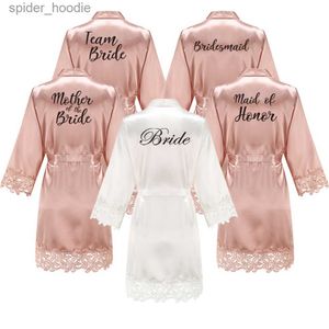 Women's Sleep Lounge Bridesmaid Robes Rose Gold Bride Robe Wedding Bridesmaid Gift Satin Lace Robe Bridal Dressing Gown Bachelorette Party Pajamas L230920