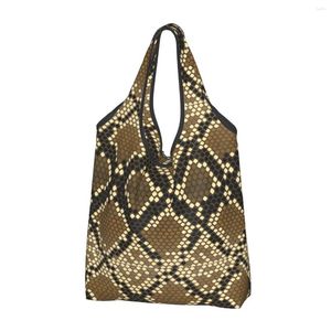 Sacos de compras personalizados cobra pele impressão mulheres portátil grande capacidade de mercearia textura de pele de cobra tote shopper