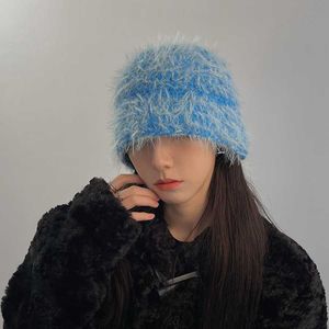 Cappelli a tesa larga coreani a secchiello da donna invernali berretti in maglia di seta dolce e luminosa moda protezione per le orecchie cappello da sci caldo Ins Beanie Gorros 230916