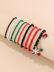 Strand 9 Christmas Theme Alloy Hanging Glass Rice Bead Bracelet