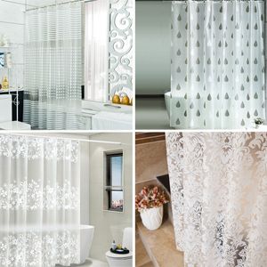 Shower Curtains Flowers Shower Curtains Waterproof PEVA Water Droplets Striped Bath Curtain Mildewproof Bathing Cover with 12pcs Plastic Hooks 230919