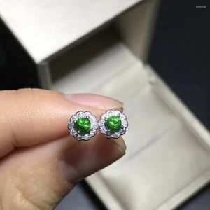 Brincos de garanhão Natural Verde Tsavorite Elegante Bonito Pequeno Sol Flor Garnet S925 Prata Mulheres Menina Presente Jóias