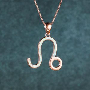 Hanger Kettingen Leuke Vrouwelijke Sterrenbeeld Leeuw Ketting Blauwe Opaal Steen Bruiloft Rose Goud Zilver Kleur Ketting Voor Women251o