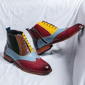 New Mixed Colors Zipper Men Ankle Boots Square Toe Lace-up Ankle Strap Handmade Botas De Hombre For Boys Party Shoes