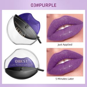 キラキラリップスティックマウスシェイプレイジーリップスティックパール光沢のある光沢のある紫色のリップスティック防水かわいい唇のメイクアップ化粧品