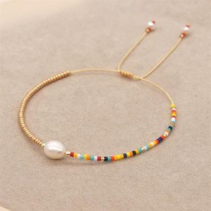 Perlenstränge Shinus Boho Schmuck Süßwasserperlen Armbänder Einfaches Armband für Frauen Goldfarbene Perlen Bunte Miyuki-Perlen 262h