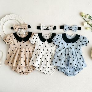 Kläder sätter söta småbarn baby flickor kläder passar sommar spädbarn barn set kort ärm dot toppar shorts 3pcs 02 år 230919