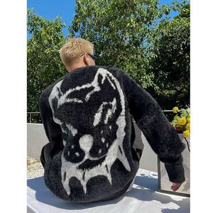 Men's Sweaters Mink velvet jacquard sweater for men and women autumn and winter new loose and versatile high street fashion y2k couple sweater J230920