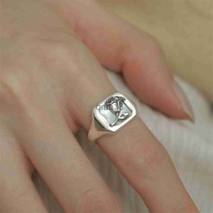 Bandringe, Eheringe, 925er-Sterlingsilber, unregelmäßiger quadratischer Stein, offen, für Frauen, weiblich, einfacher Retro-Stil, handgefertigt, feiner Schmuck, Bijoux, Geburtstag, 230712 x 0920