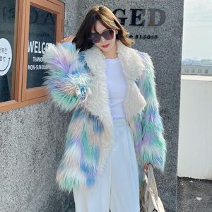 Women's Fur Mongolia Sheep Winter Coat For Women Colorful Faux Jackets Artificial Fluffy Jacket Plush Overcoat Clothing