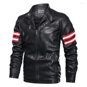 Jaquetas masculinas Outono Moda Urbana Casual Colarinho Estilo Coreano de Slim Biker Jaqueta de Couro Manga Longa Poliéster Bloqueio de Cor