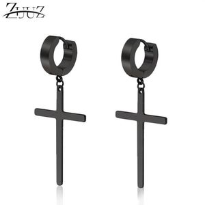 Stainless Steel Jewelry Bricos Charm Kpop Loop Cross Hoop Earrings Black Small Piercing Hoops Long Charms Gifts For Men & Huggie311E