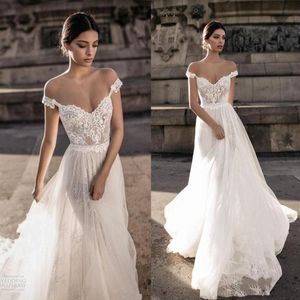 Abiti da sposa bohémien in pizzo vintage Summer Beach Backless con spalle scoperte Berta Abiti da sposa economici Ricevimento di nozze Dress285Y