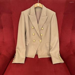 Kadın Suits 2023 Sonbahar/Kış Omuz Pedi Altın Çift Kelime Çift Taşınmış Yaka Takım Uzun Kollu Kadın Palto