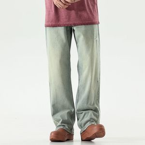 メンズジーンズアメリカンヴィンテージ洗浄された苦痛ファッションパンツゆるいまっすぐなレッグカジュアルバギージーンズメンズ衣類フォール230920