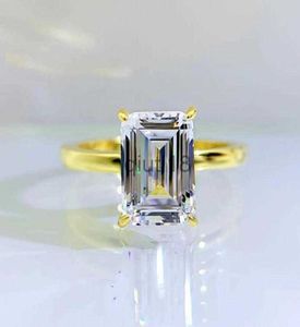 Bandringar 2022 Nya S925 Silverringar med hög koldiamanter Emerald Cut Rectangular 7x10 European och American Explosive Rings34841294254978 X0920