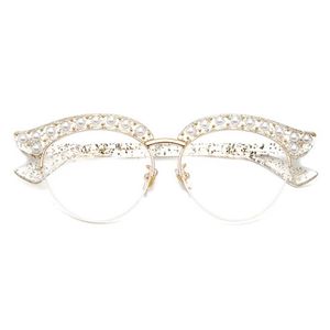 Cubojue Cat Eye Pearl Women Glasses Clear Lens Transparent Fashion Eyeglasses Frames Woman Half Frame Spectacles Eyeglass Ladies289w