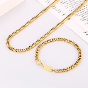 5,5 mm 20 polegadas + 7,87 polegadas Mulheres Mens Conjunto de joias de aço inoxidável Curb Link Chain Colar Pulseira Ouro Prata