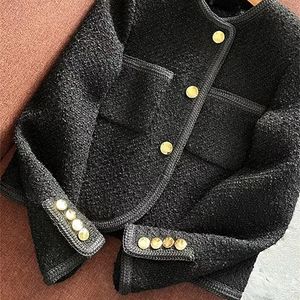 女性Sジャケット韓国ファッションシングル胸ブラックコート女性ストリートウェアツイードエレガントレディース秋の冬のウールジャケット女性トップ230920