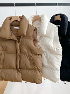 Kvinnor ner Parkas Evnisi Kvinnor Casual Loose Thicken Jacket Coat Mock Neck -blixtlås Up Solid Warm Vest Winter för Puffer Jackets 2023 230920