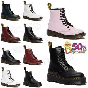 Klasyczna platforma Jadon gładka skórzana dokument Martens Women Designer Boots Nappa Chelsea 1460 Dr Martins Woman Yellow Stitch Botki Mokasyna Airwair Kid