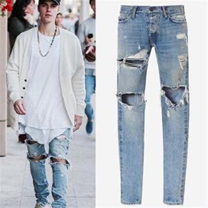 Herren Distressed Blue Denim Jeans Mode Straße Schlanke Lange Hosen Hosen Herren Hip Hop Ripped Holes Jeans3052