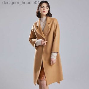 Misturas de lã feminina moda feminina casaco de lã outono inverno elegante versátil casaco de lã rendas até casaco de lã de alta qualidade para mulher l230920