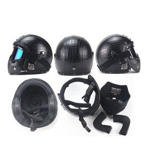 Motosiklet kaskları için 3 4 Açık Kask PU Deri Goggle Mask Vintage Stil XL219S