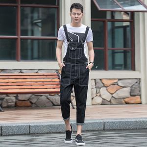 Men's Jeans Fat Boy Small Straight Black Fashionable Jumpsuit Denim Bib Cropped Trousers Summer Loose Plus Size Overalls 42-46-50