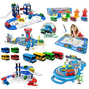 Diecast Model Car The Tayos Little Bus Pull Back Cartoon Bus Parking Toys Childrens Matching Track Minibus Alloy Care of Tayo Scene 230919