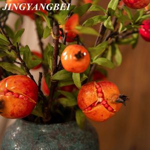 Other Event Party Supplies Artificial Fruit Cleft Pomegranate with green Leaf Branch Red Berry Home Decoration Wedding Accessories Fake Fruits 230919