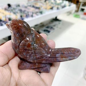 Dekorativa figurer Natural Ocean Jasper Crystal Bird Carving Animal Statue Healing Gemstone Crafts For Halloween Decoration Gift 1st